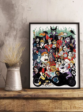 迪士尼动画邪恶反派角色海报 Disney卡通动漫人物电影挂画装饰画