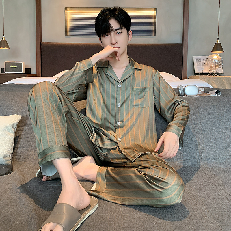 睡衣男春秋款冰丝长袖高级感睡衣