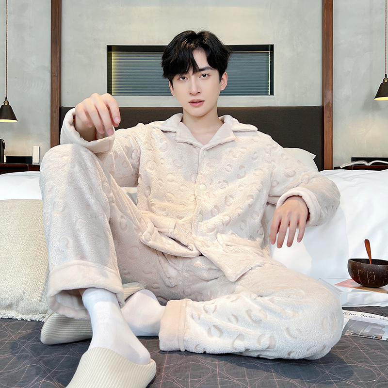 2025新款睡衣男款法兰绒加厚加绒珊瑚绒新款男士家居服套装秋冬款