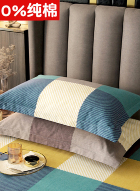 简约纯棉枕套一对装100全棉磨毛加厚单人枕芯套枕头套48cmx74cm