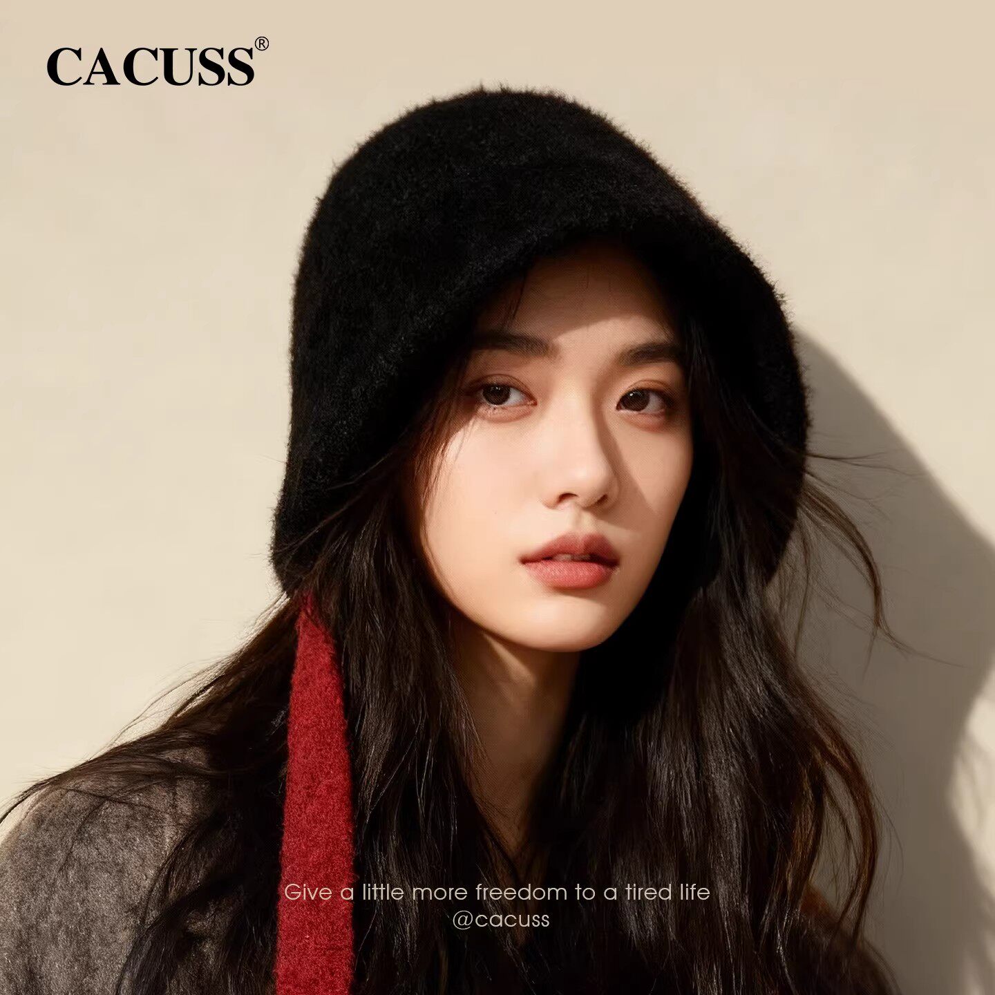CACUSS韩系渔夫帽子女冬季加厚保暖大头围显脸小毛绒盆帽时尚防寒