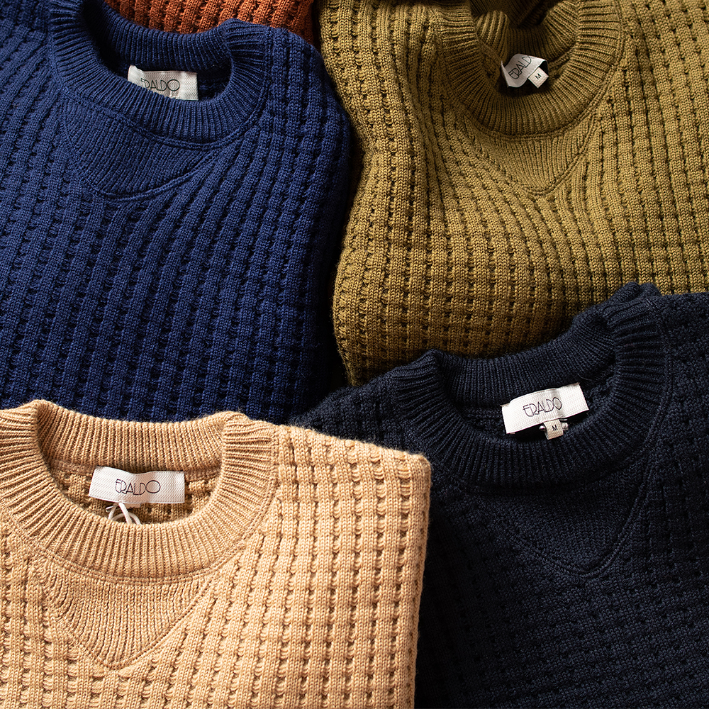 eraldo伦敦新锐菠萝织法手工缝盘廓形垂坠加厚美丽诺羊毛毛衣男