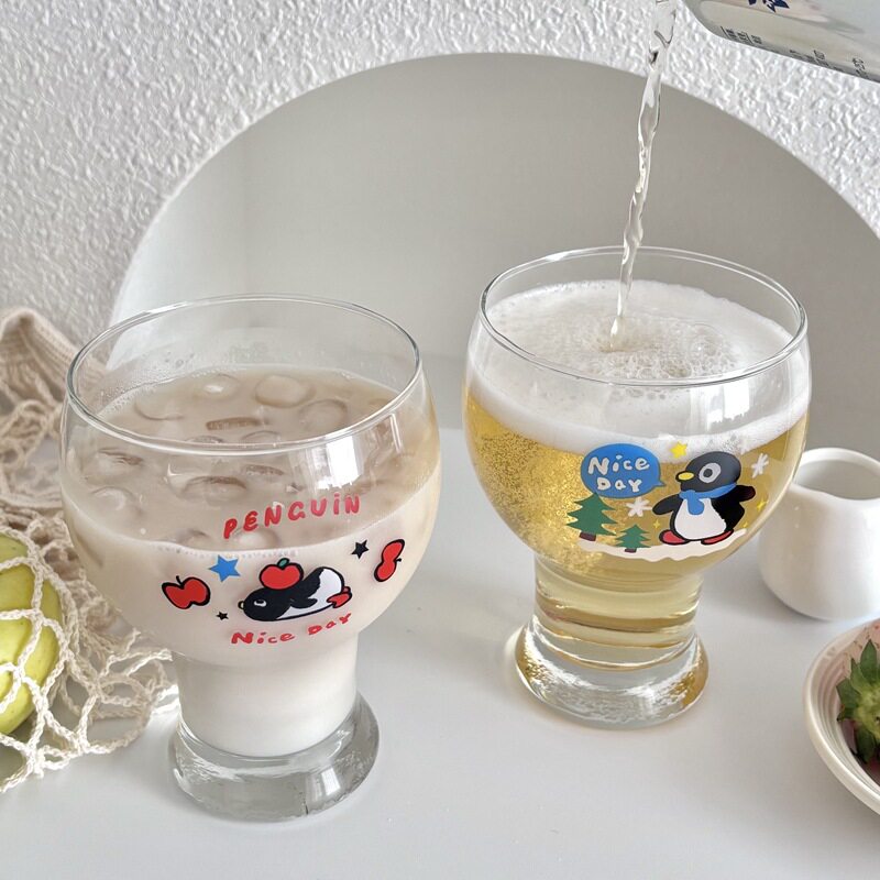卡通可爱企鹅玻璃杯ins风冷萃咖啡杯个性啤酒杯学生宿舍喝水杯子