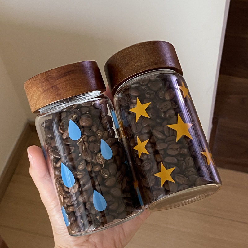 简约手绘星星雨滴玻璃杯耐热便携随行咖啡杯家用咖啡豆密封收纳罐