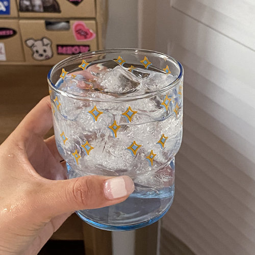 自制蓝色星空钢化玻璃杯 涂鸦手绘星星咖啡杯 早餐牛奶杯水杯礼物