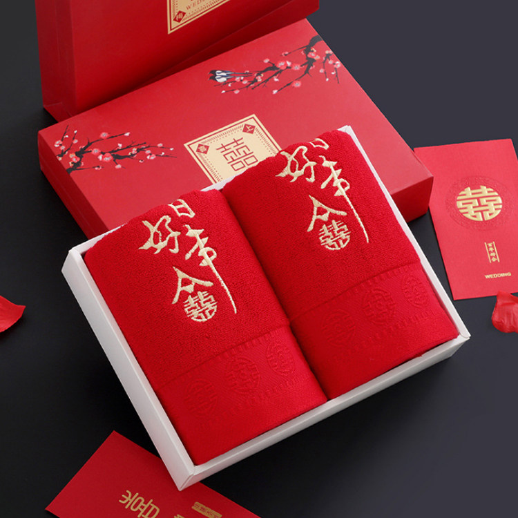 结婚纯棉毛巾 婚庆陪嫁面巾脚巾一对红色加厚吸水礼盒装回礼用品|ruв категории домашний ткань, полотенце/полотенце/халат, полотенце/полотенце - от Buy2taobao.com для оказания профессиональной услуги покупки агента Taobao