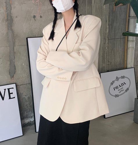 msstudio白色西装外套女宽松韩版