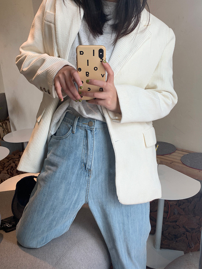 MSstudio 灯芯绒白色西装外套女春季2025年新款复古宽松休闲西服