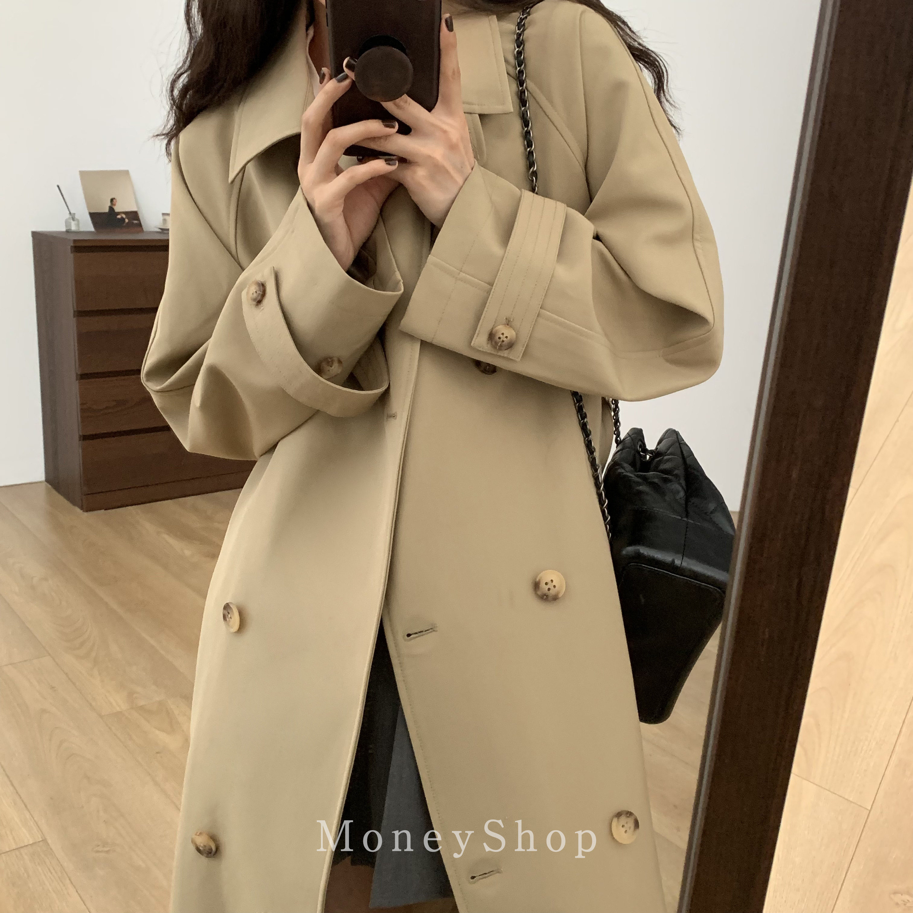 MSstudio卡其色chic风衣女小个子春秋季垂坠感中长款过膝大衣外套