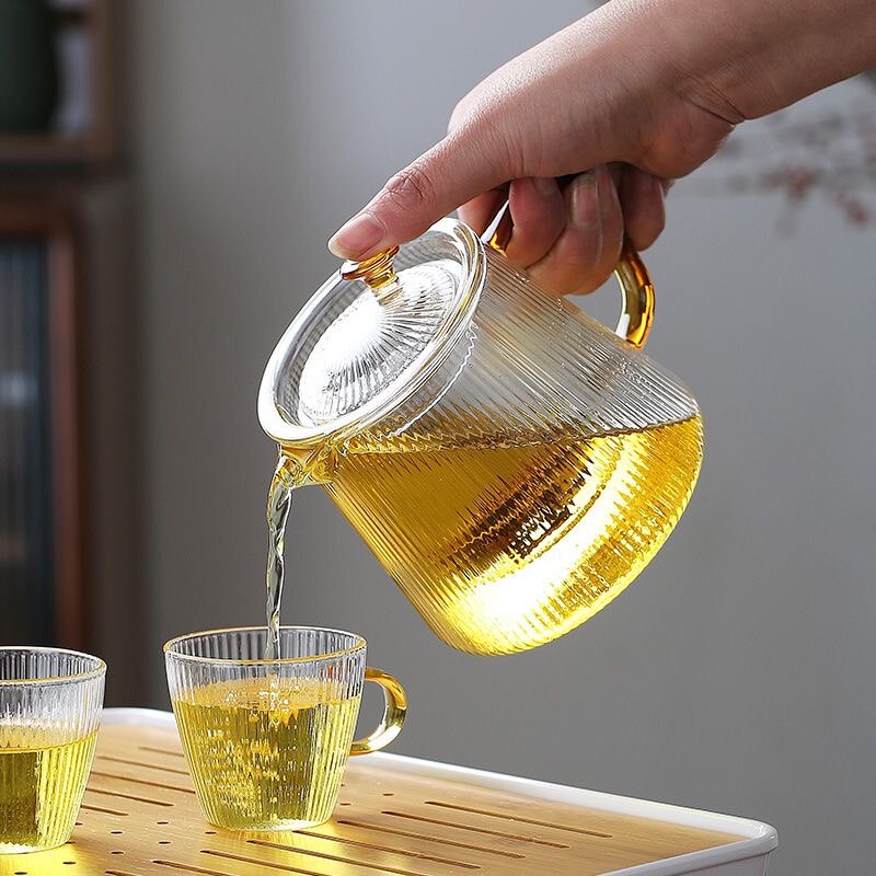 透明竖纹简约高硼硅耐热玻璃茶水茶壶