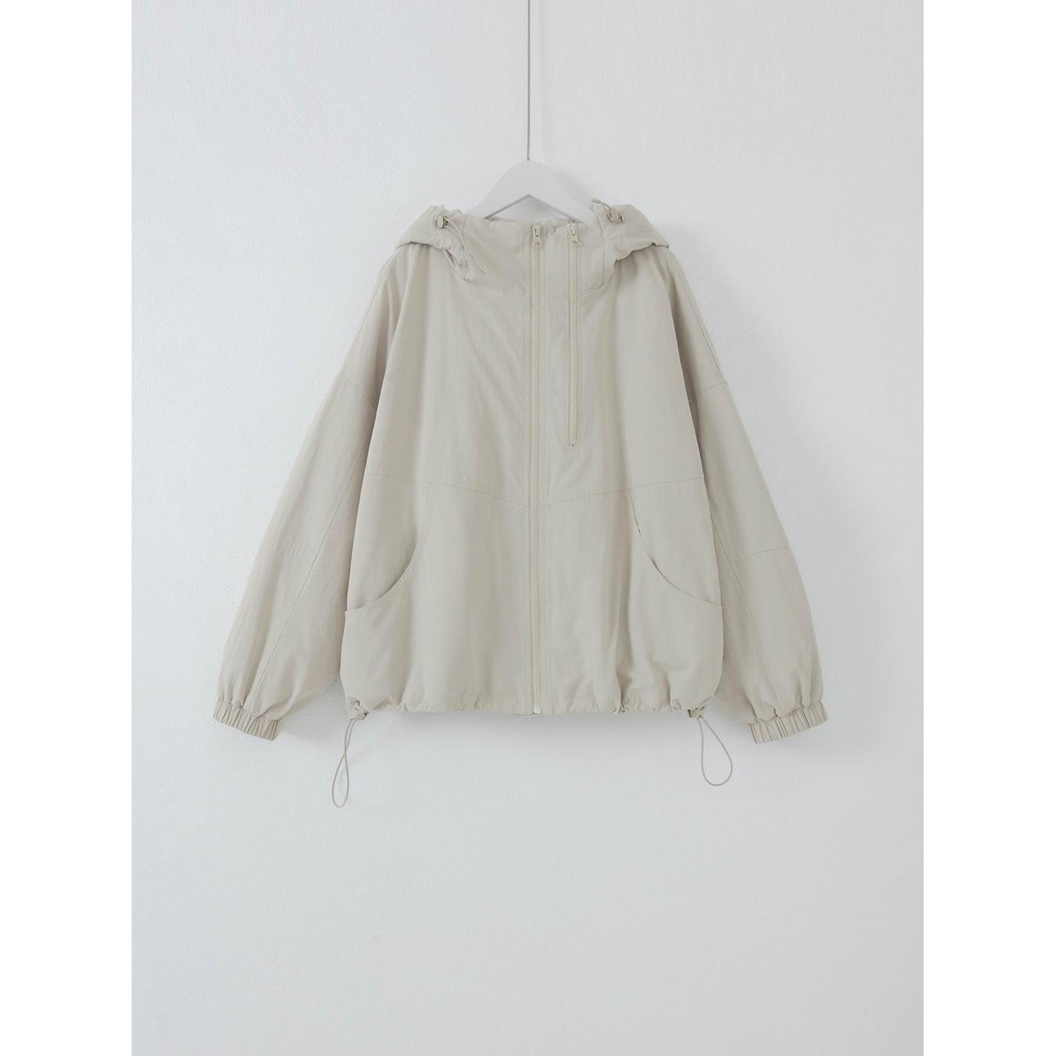 几里与麻 新款上新 纯色休闲双拉炼百搭连帽棉服外套女 2083152