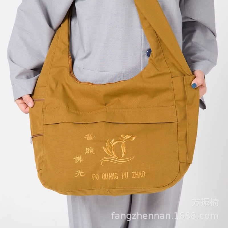 烧香斜挎包普陀山佛袋香客拜拜背包居士佛系帆布袋子五台山拜佛包
