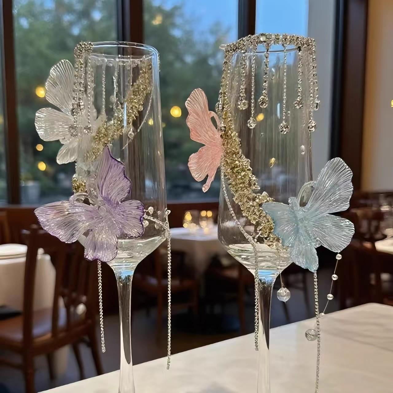 结婚敬酒杯diy新人一对香槟高脚杯创意碎钻手工制作交杯高级装饰