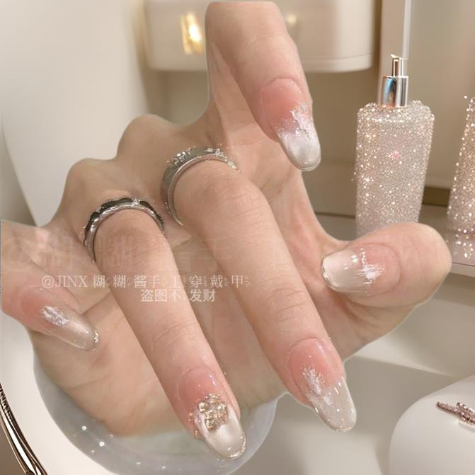 【故都】纯手工高定猫眼手工穿戴甲气质美甲百搭仙女款星空精致