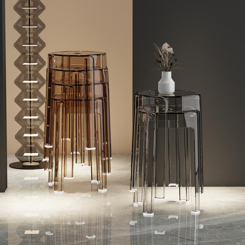 透明亚克力凳子可叠放塑料高板凳加厚家用椅子餐桌凳可收纳旋风凳