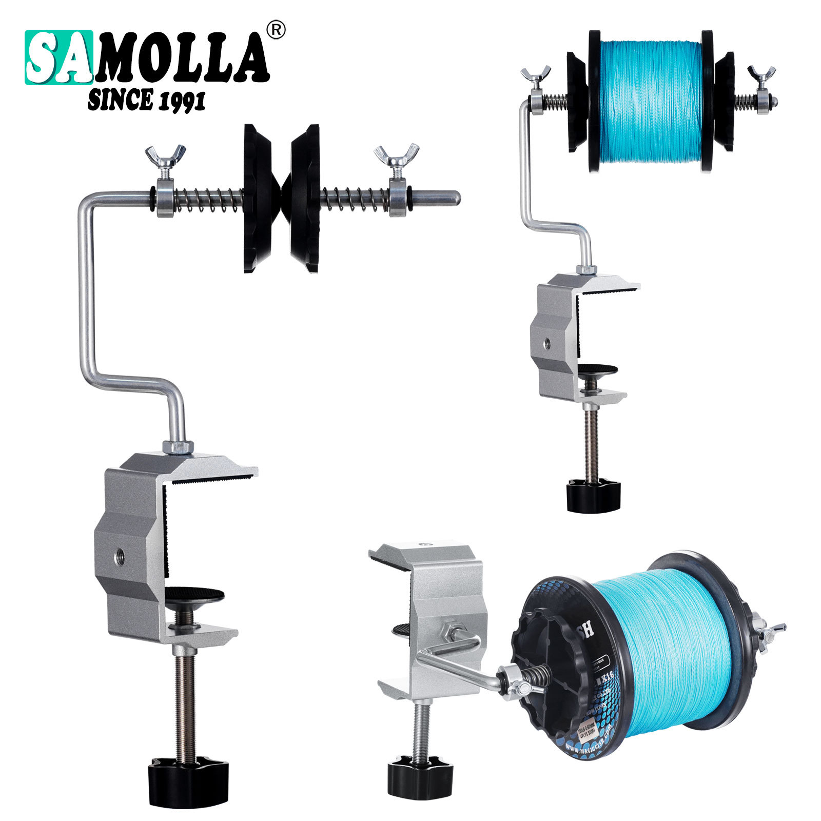 SAMOLLA新款绕线器加厚铝合金底座加长导杆海钓鱼轮绕线器