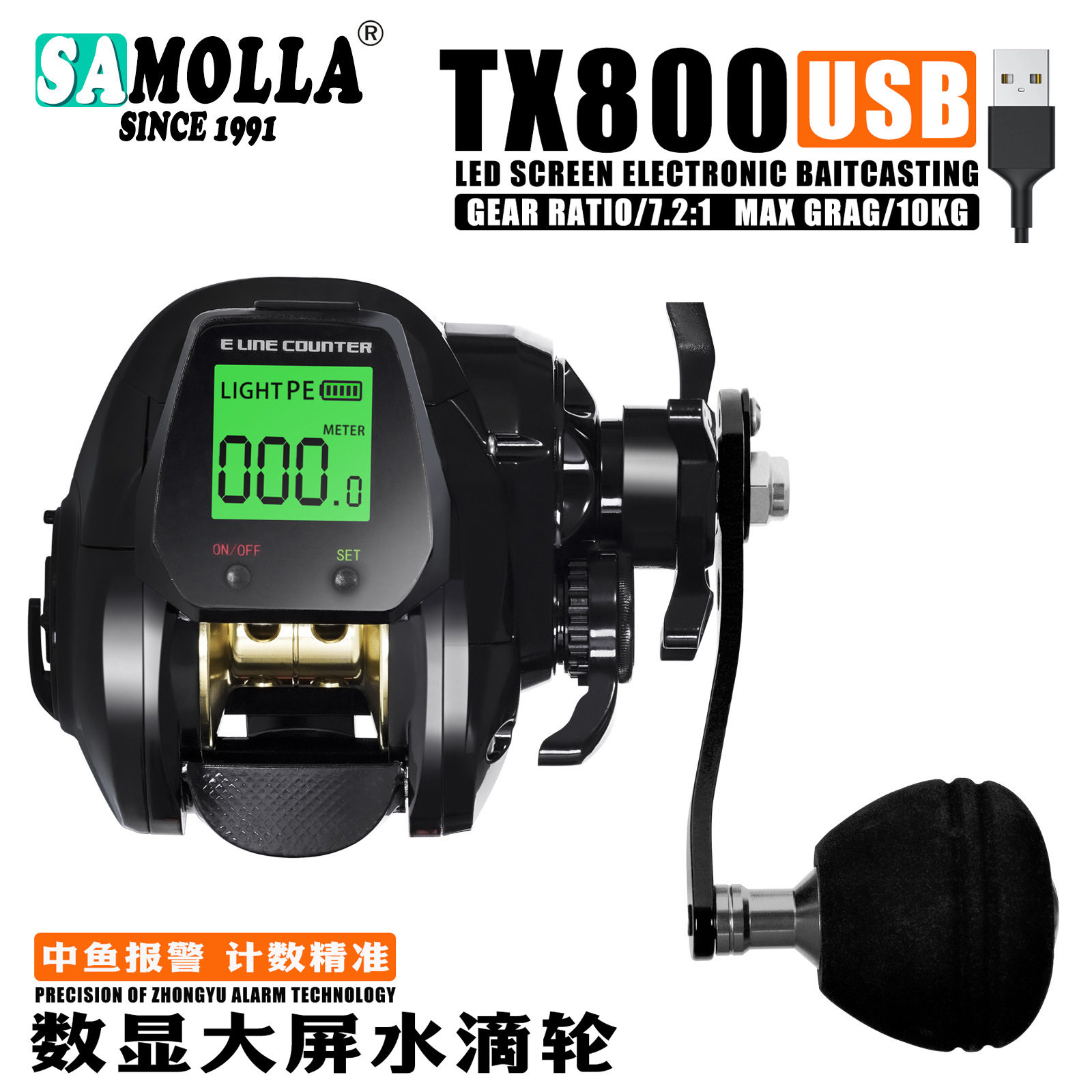 SAMOLLA新款数显水滴轮海钓筏钓桥钓船钓渔轮usb充电深度记忆报警图片