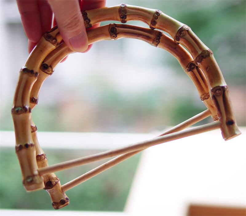 새로 도착한 D 형 골동품 대나무 손으로 감싼 DIY 가방 액세서리 핸들 패브릭 짠 가죽 한 쌍 18위안