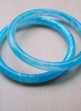 新款12cm蓝色透明白亚克力大理石纹手挽diy包配件提手柄18元/对