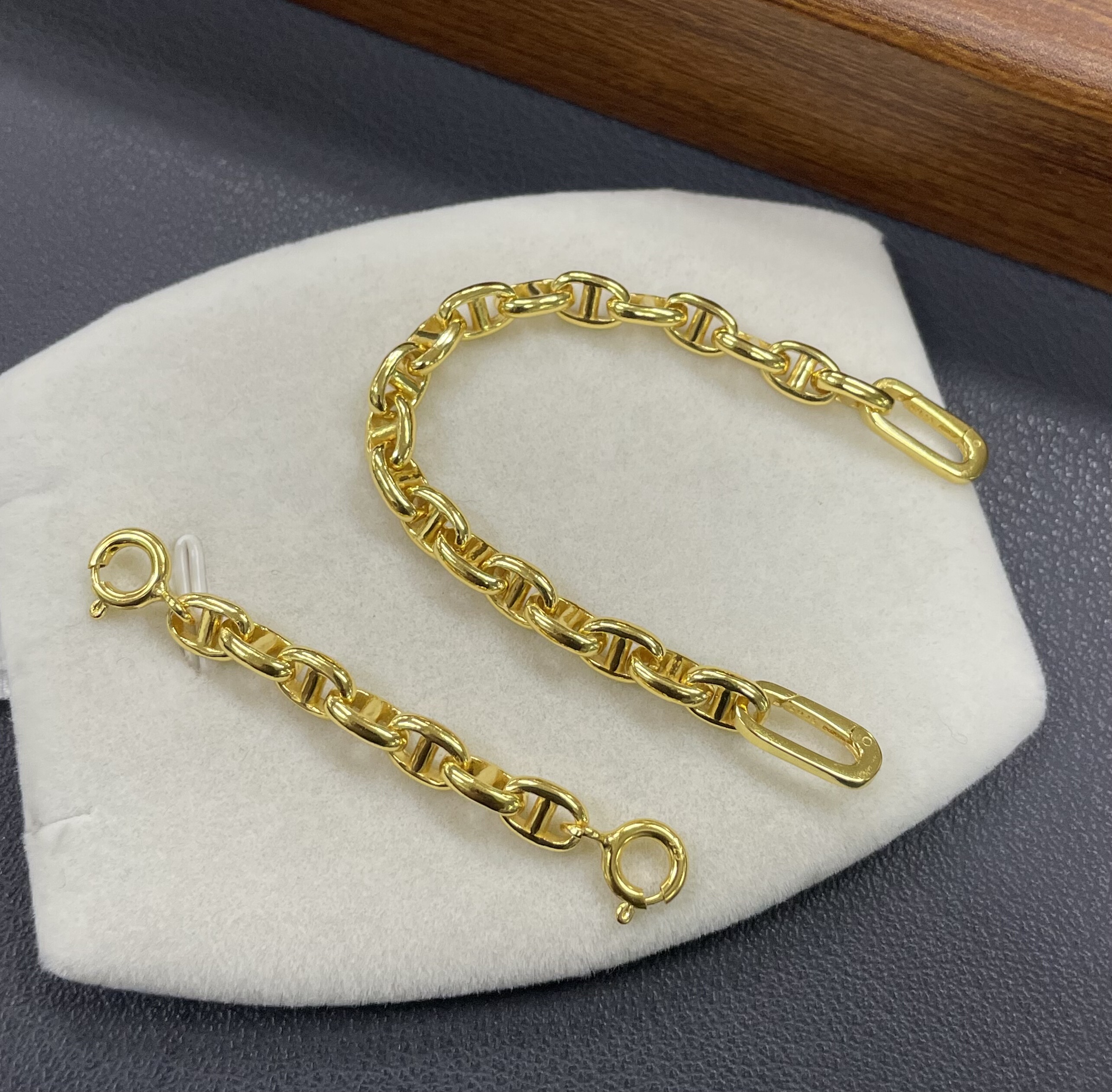 925纯银镀18k金粗款实心猪鼻子日字链 珍珠项链延长链 DIY延长链