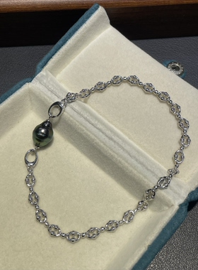 S925银镀铑白金双珠旦圈双扣延长链 半珠半链百搭珍珠加长链