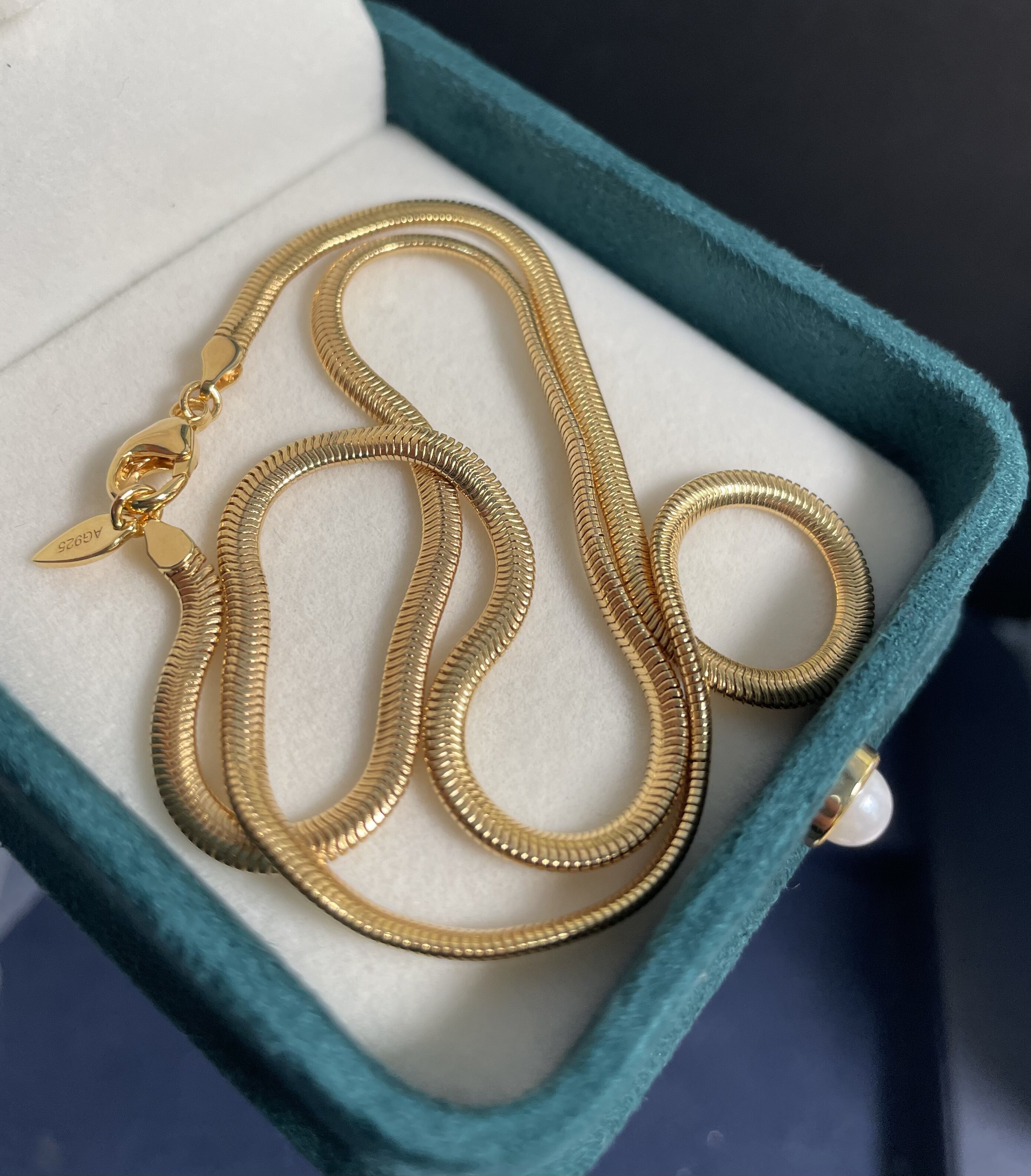 925银镀18k金3mm扁蛇链 个性时尚锁骨叠戴项链