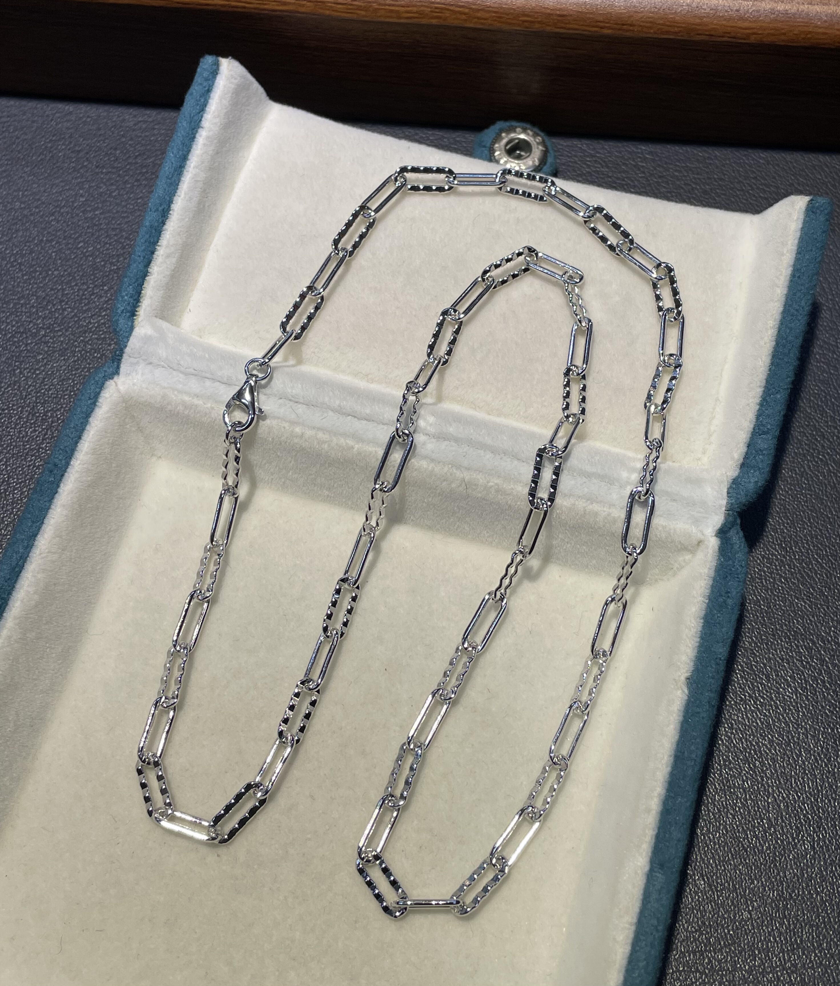 S925银镀白金意大利工艺3mm回形针见方块项链个性百搭叠戴项链