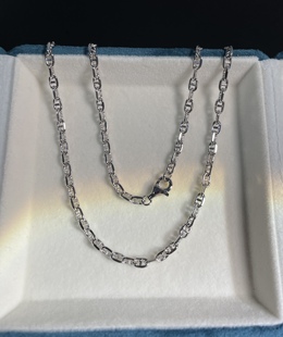 925银猪鼻子 车花日字粗款项链 时尚气质长款纯银项链