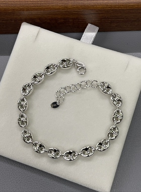 意大利进口工艺S925银镀白金猪鼻子手链 个性百搭时尚小众手链