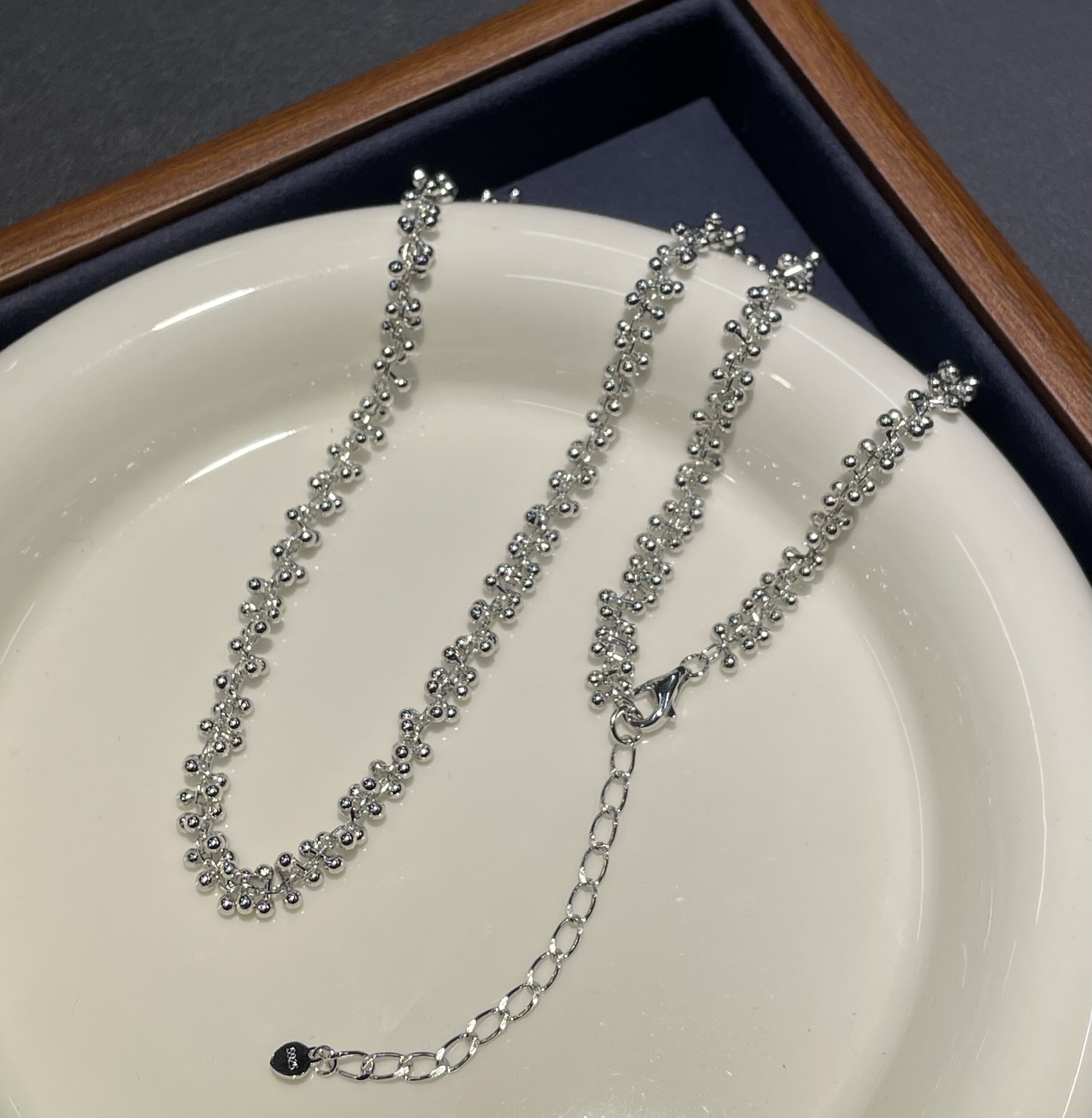 S925银镀白金意大利工艺葡萄链个性百搭项链 叠戴锁骨链