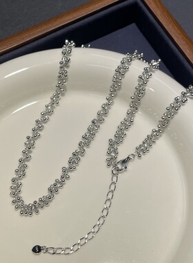 S925银镀白金意大利工艺葡萄链个性百搭项链 叠戴锁骨链