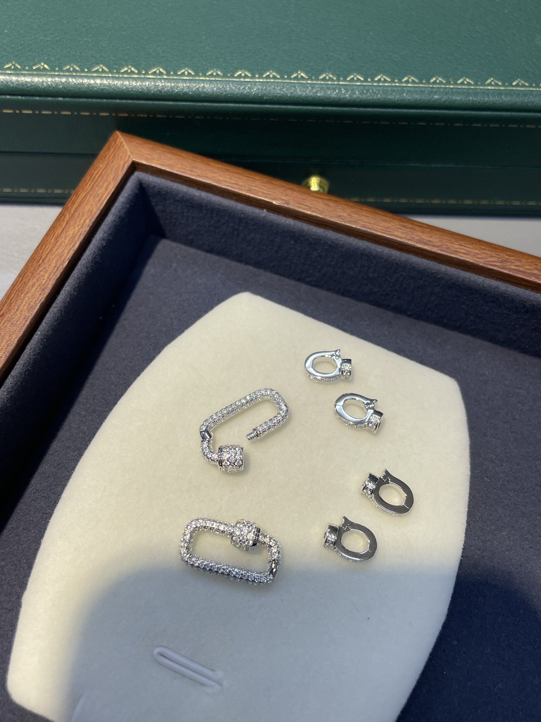 S925银镀白金满钻回形针万能扣 珍珠翡翠DIY项链配件扣头新版