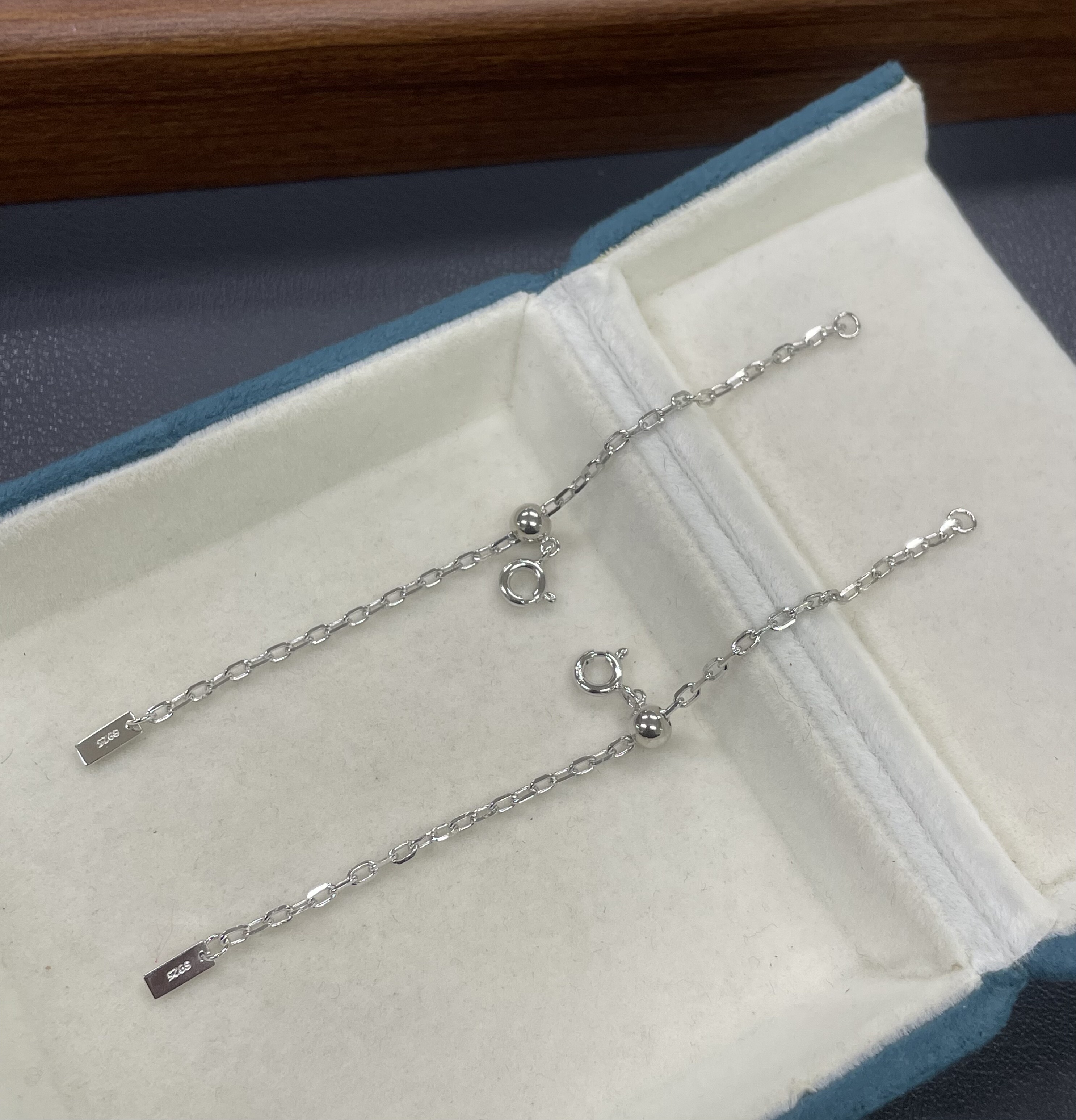 S925镀铑白金卡式抽拉调节延长链 DIY项链长度加长链