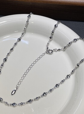 S925银镀铑白金实心爱心间珠珠项链新款时尚百搭锁骨链
