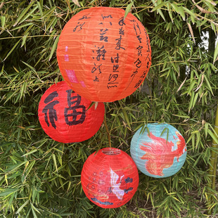 古风布灯笼防水金鱼仙鹤书法福字灯笼户外防雨防晒绸布灯笼春节
