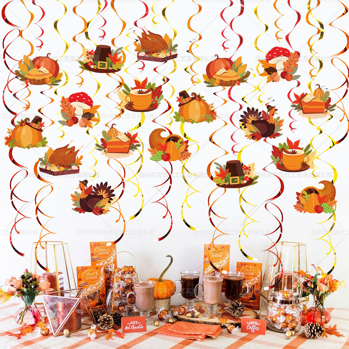 感恩节螺旋挂饰秋季主题派对火鸡南瓜悬挂漩涡吊饰天花板布置挂件,节庆用品/礼品,节日装扮用品,淘宝优惠券,粉丝福利购,淘宝优惠卷