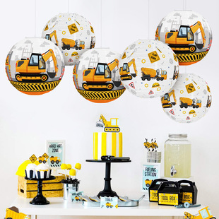 男孩装饰挖掘机挖土机生日派对挂饰主题布置灯笼悬挂工程车纸灯笼