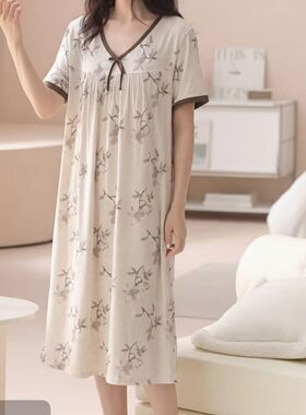 2026艾莱美带胸垫莫代尔睡裙新款夏季短袖甜美V领简约风睡衣6356