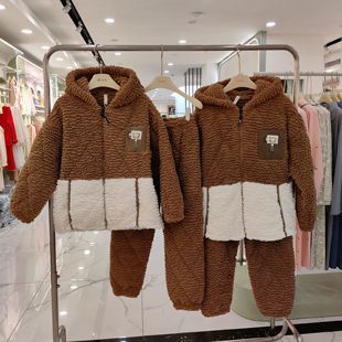 韩梦恋睡衣女士冬季家居服情侣男三层夹棉加厚时尚可外穿拉链套装