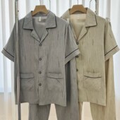 睡衣夏季 宽松可外穿家居服套装 短袖 纯棉夏薄款 长裤 中年爸爸男士