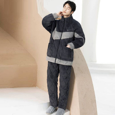 祥利云男款棉衣蛋糕绒拉链2025新款睡衣牛奶绒保暖时尚外穿家居服