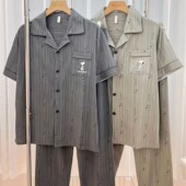 短袖 家居服套装 长裤 夏天半袖 条纹 薄款 2026娇思蓓870睡衣男夏季