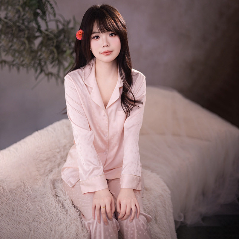 紫日可黛2026新款醋酸睡衣女士春秋冰雪丝薄款长袖开衫套装家居服