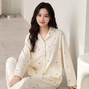 2026黛穗带胸垫睡衣女士爽棉长袖春秋季新款可外穿家居服套装合集