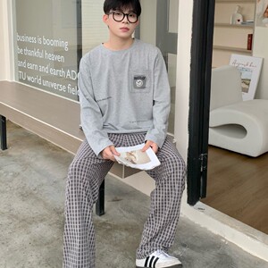 睡棠男士睡衣秋款抗菌棉长袖长裤套装简约格纹春宽松家居服可外穿
