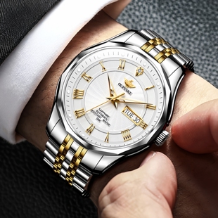 瑞士欧品客品牌手表双历防水进口机芯机械表潮流钢带男士手表男表