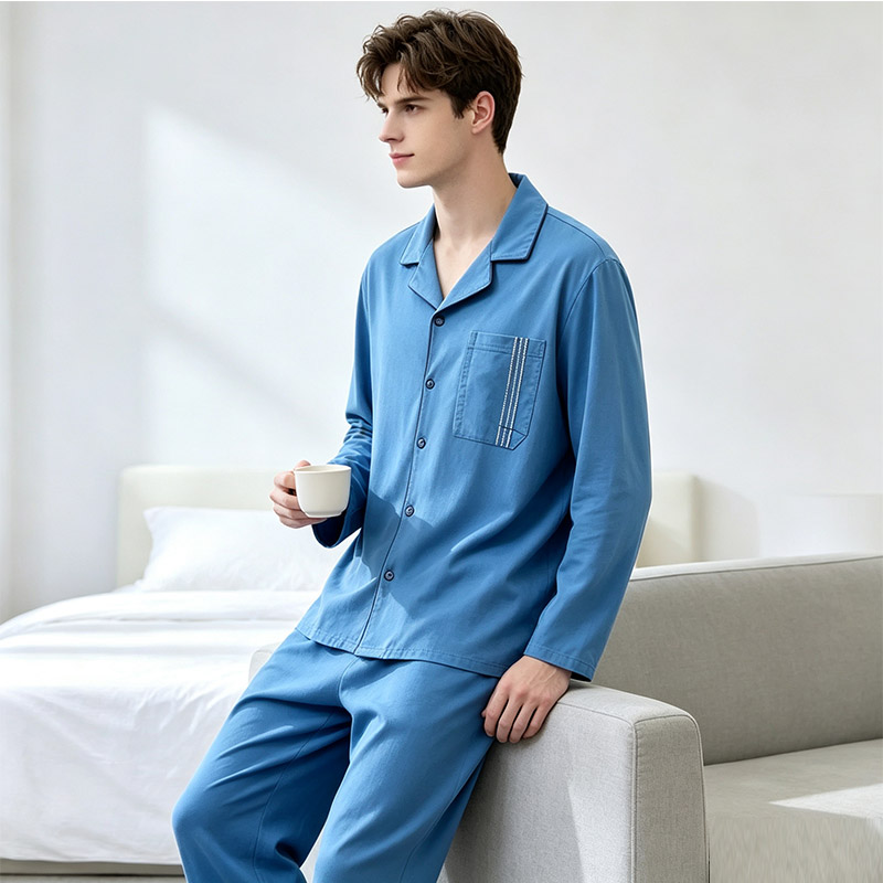 绮瑞男秋季针织棉薄款长袖家居服