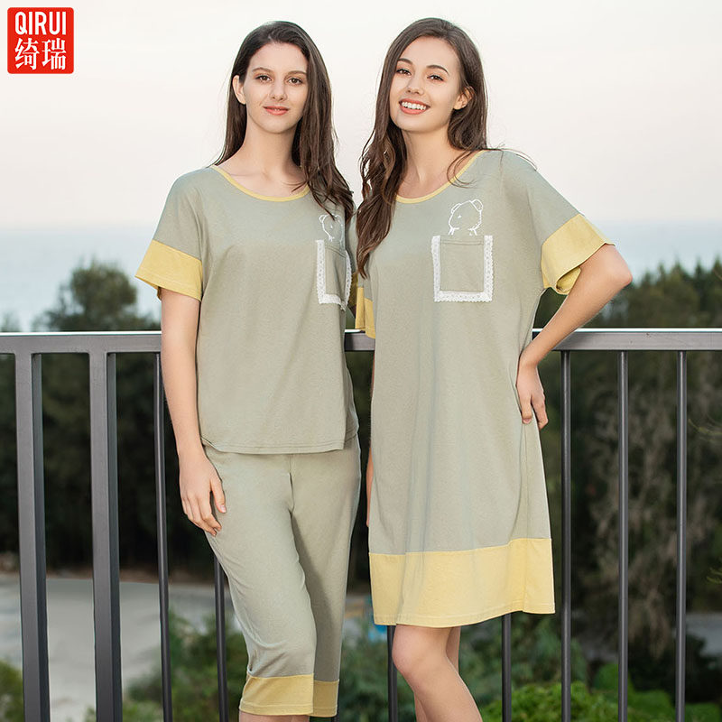 绮瑞七分裤简约风卡通睡裙家居服