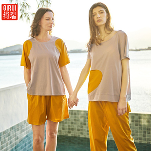 新款 七分裤 绮瑞女夏季 短袖 女睡衣 休闲圆领套头款 可外穿家居服时尚