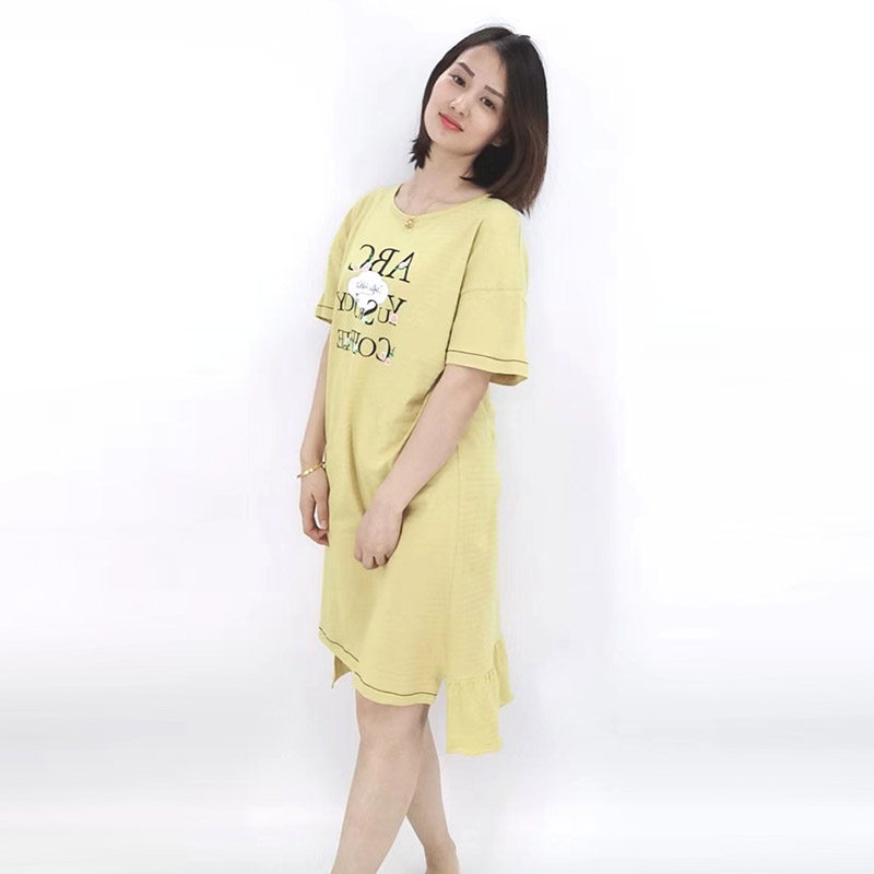绮瑞女士精梳棉短袖中长款薄睡裙
